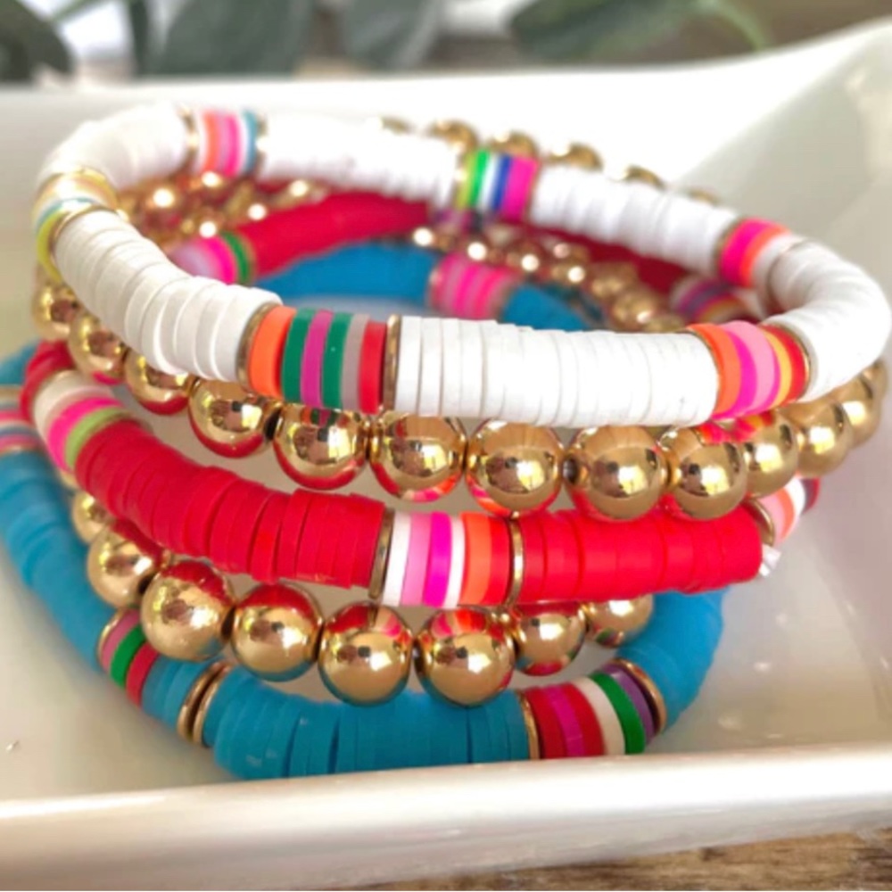 Red white blue bracelet stack